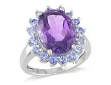 5.90 Carat (ctw) Amethyst & Tanzanite Halo Cocktail Ring in Sterling Silver
